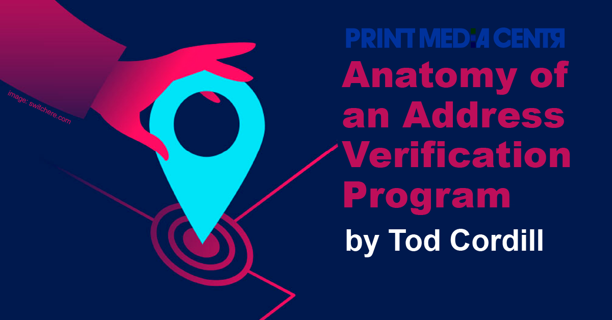 a blue banner image for a blog on print media centr about verifying addresses for direct marketing programs