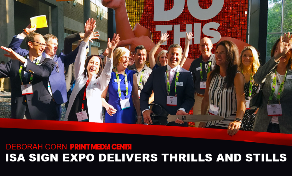 cutting a ribbon to open a trade show